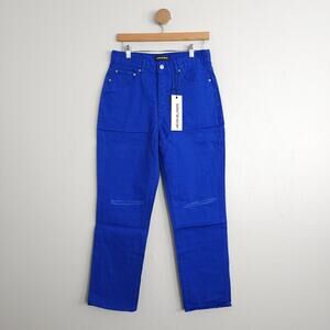 NEW Neon Blonde Revolve Cara Dark Blue Distressed Straight Leg Mom Jean